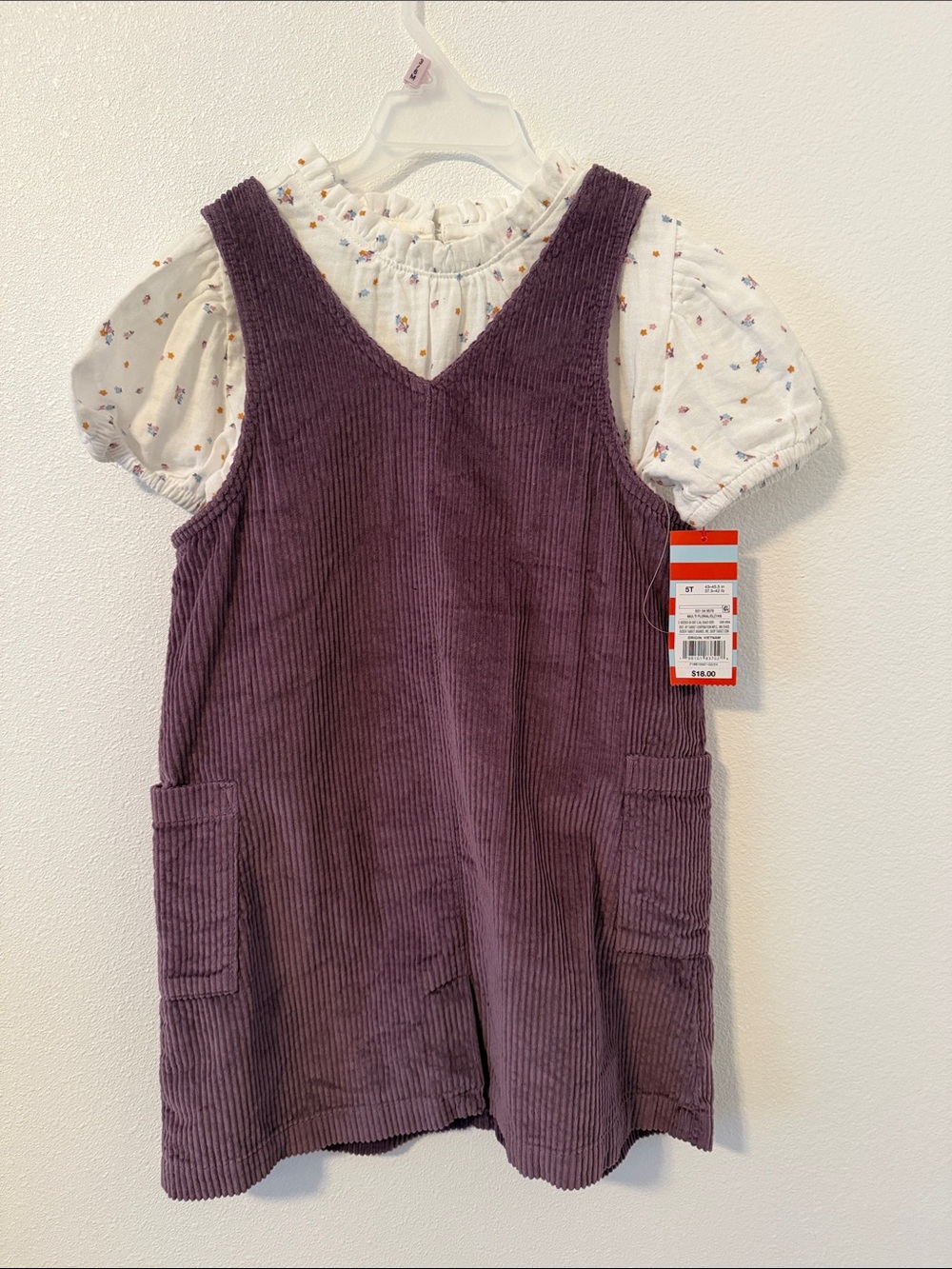 Cat & Jack Purple Corduroy Pinafore Dress with Floral Top